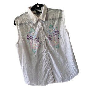 Vintage Nick & Sarah Pastel Butterfly Embroidered Eyelet Blouse L